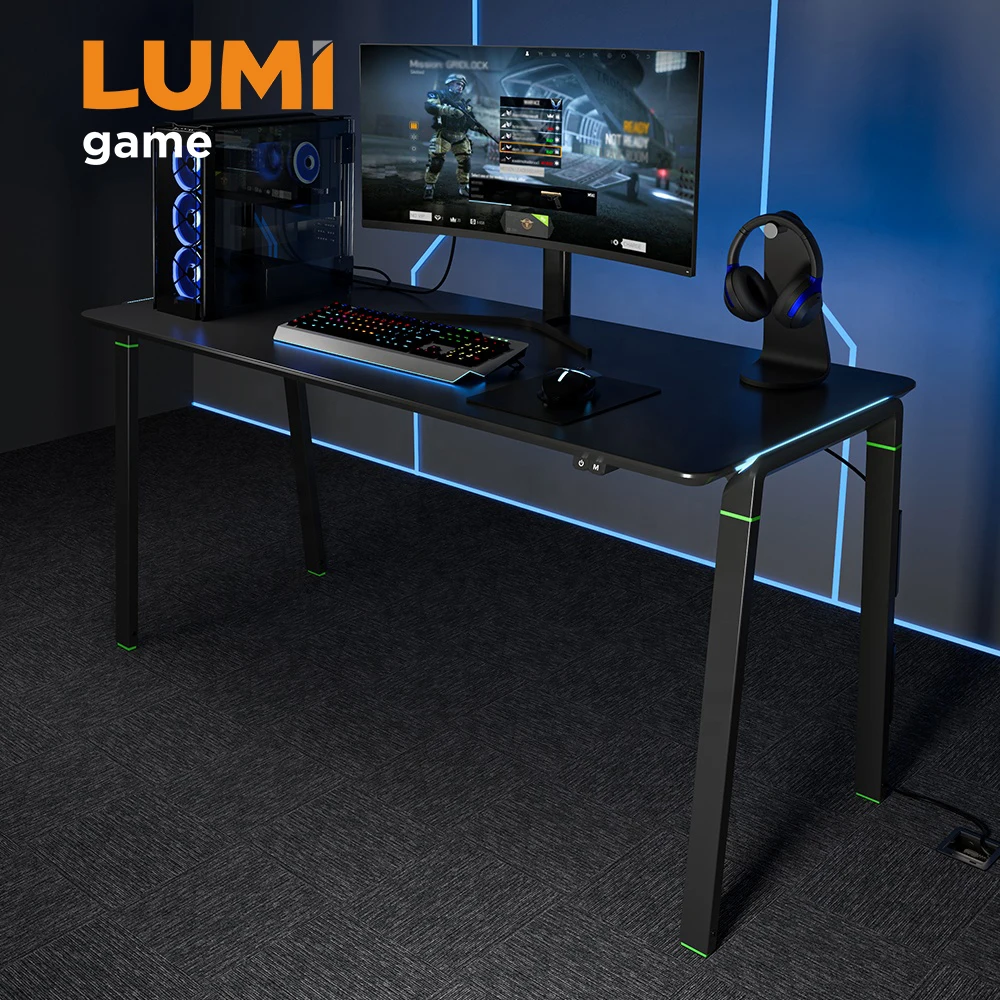 GMD05 RGB Lighting Gaming Desk Table with Cable Cover Tray Esport Game Desk