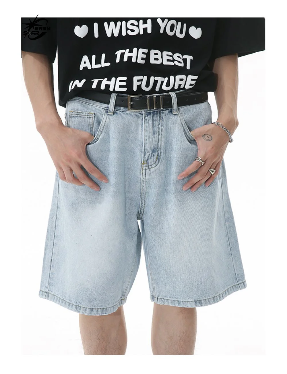 Custom Design Embroidered Logo Street Style Summer Y2k Pure Cotton Denim Washed Shorts Street Wear Jean Baggy Shorts