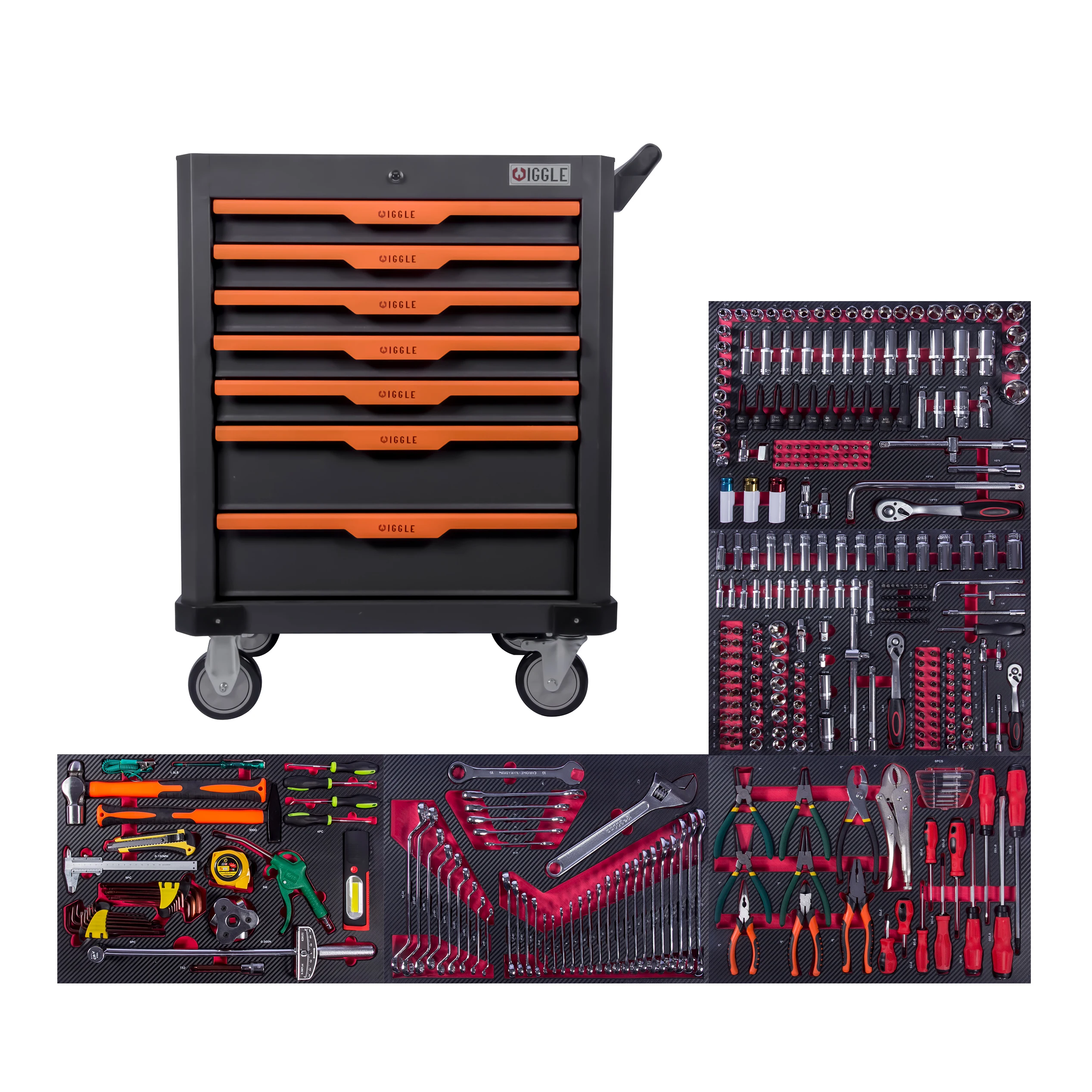 396Pcs New Style Red Color 7 Drawers Garage Metal Tool Cabinet