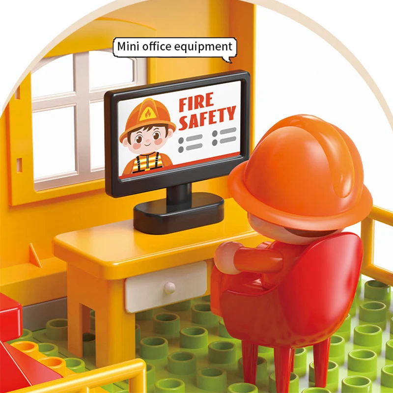 Feelo FL42002 173Pcs Fire Station Scene Classic Big Building Block Set for Children Play to Fireman Game Toy