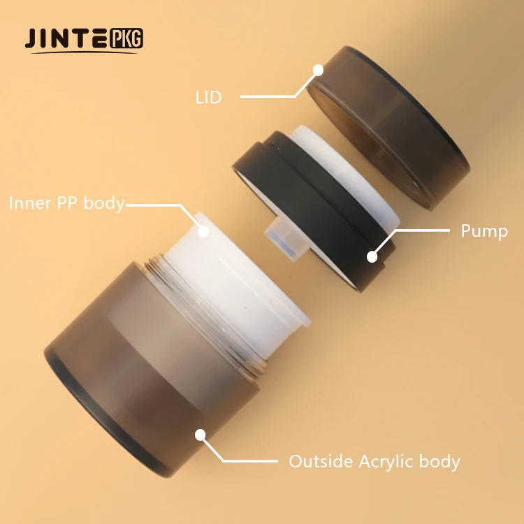 30ml 50ml Round Shape Luxury Custom Cosmetic Package Frosted Brown Acrylic Airless Pump Jar Airless Pump Face  Eye Cream Jar