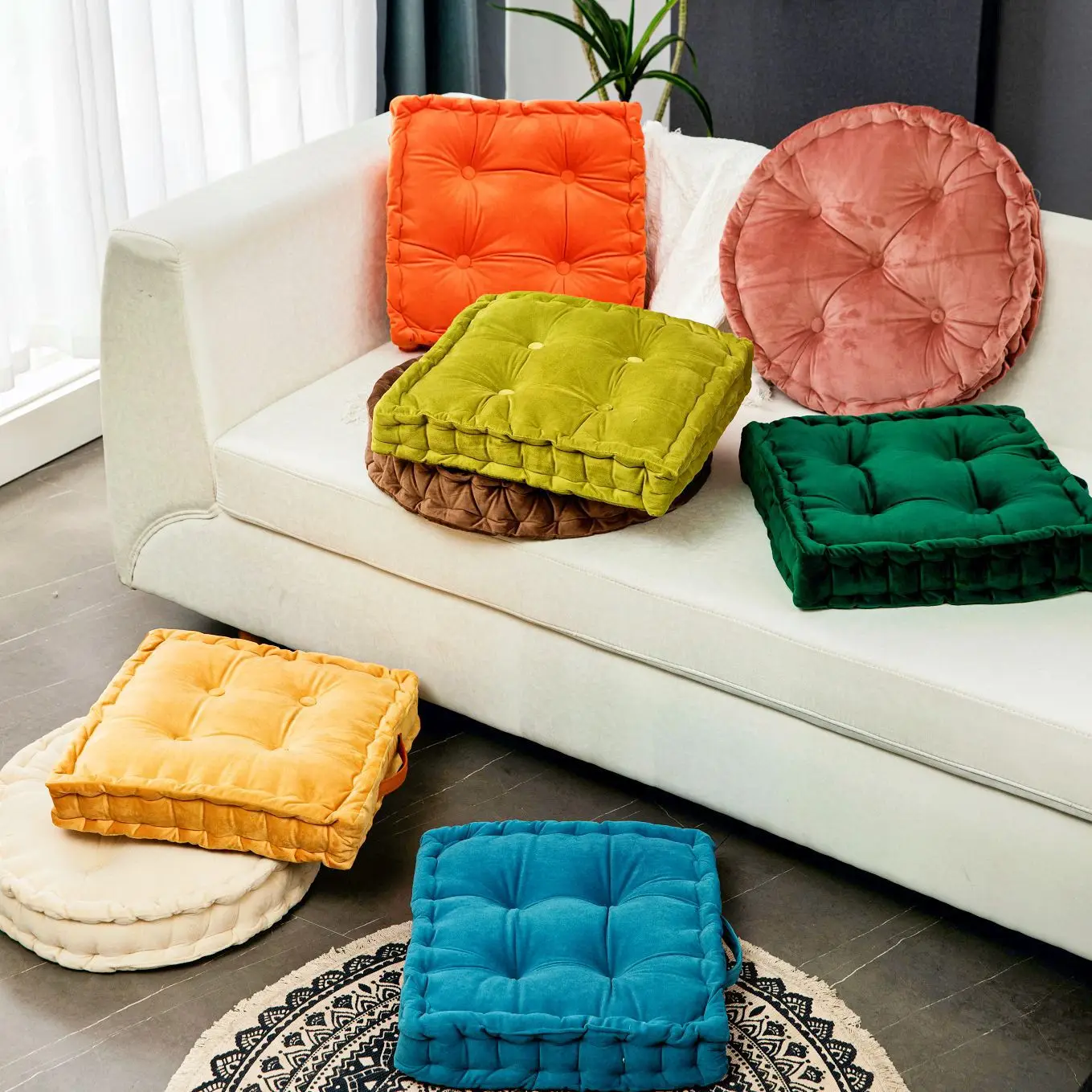 LISO Wholesale Custom Color Dutch Velvet Round Thickseat Meditation Floor Pillow Outdoor Seat Cushion