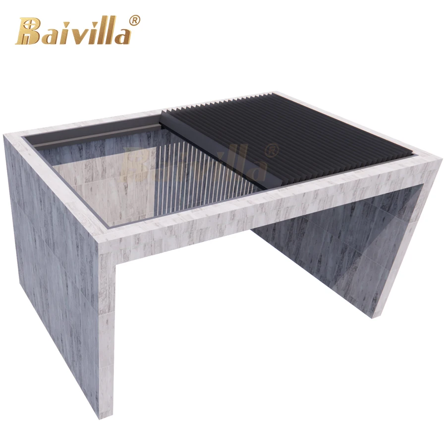 Wall embedded  folding louvered gazebos Waterproof patio bioclimatic roof wholes system motorized stackable Shutters pergola
