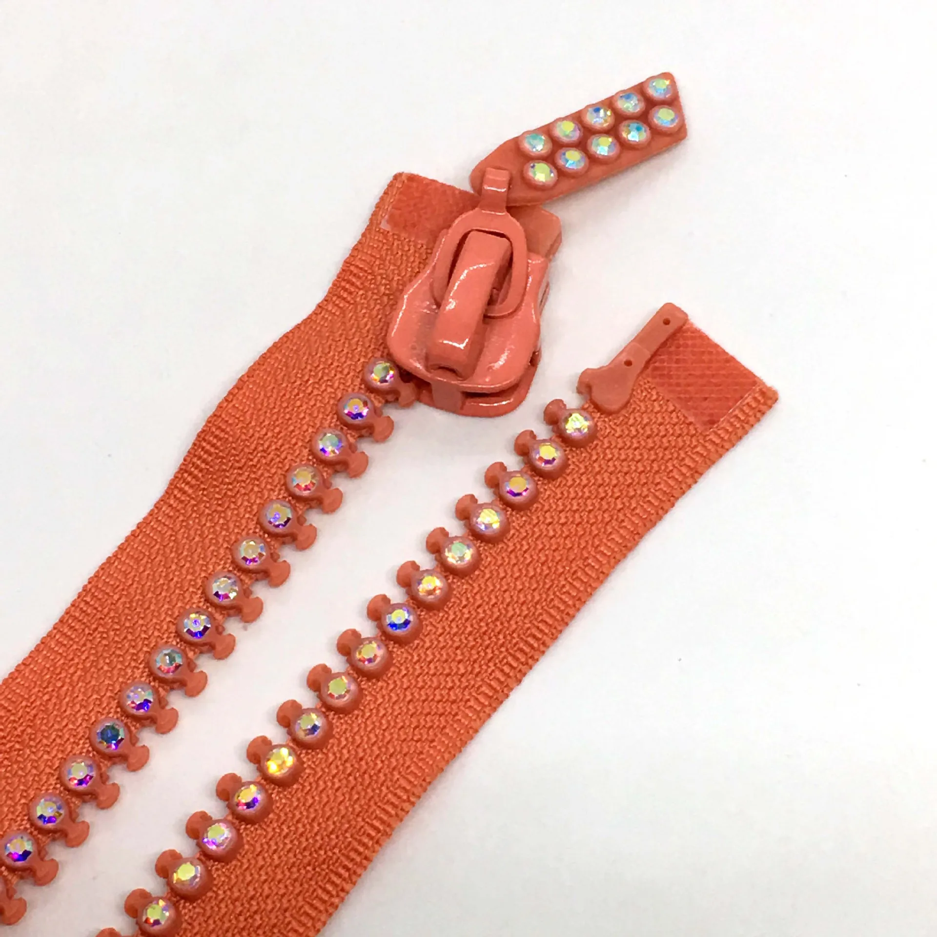 No. 10 Colorful Resin Diamond Double Row Open End Fashion Rhinestones Zipper For Luggage Clothing