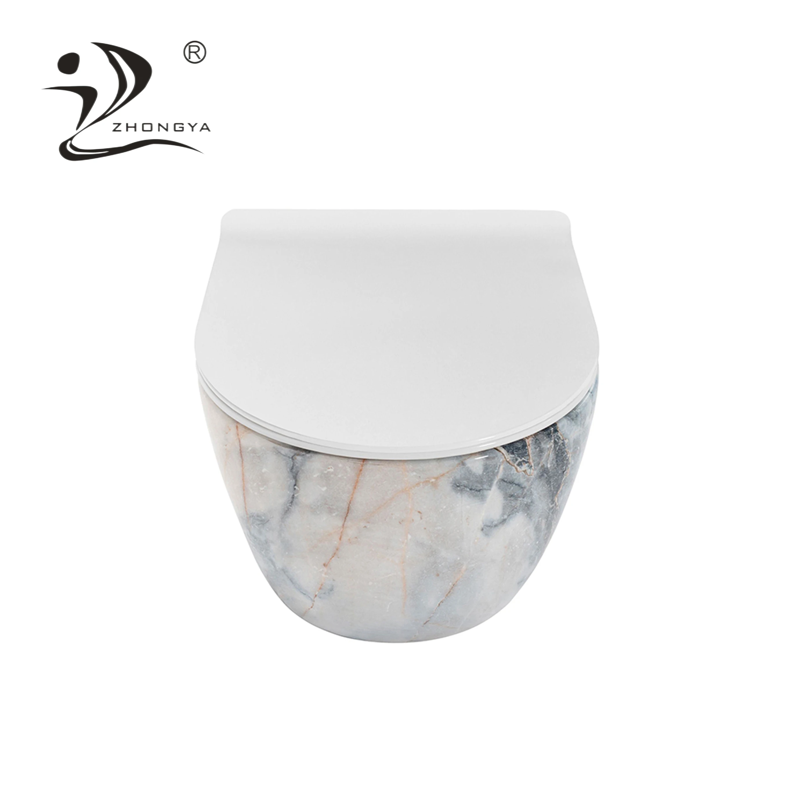 ZHONGYA Oem Sanitary Ware marble european wall hung toilet mounted ceramic closet rimless Wall-hung hidden water tank toilet