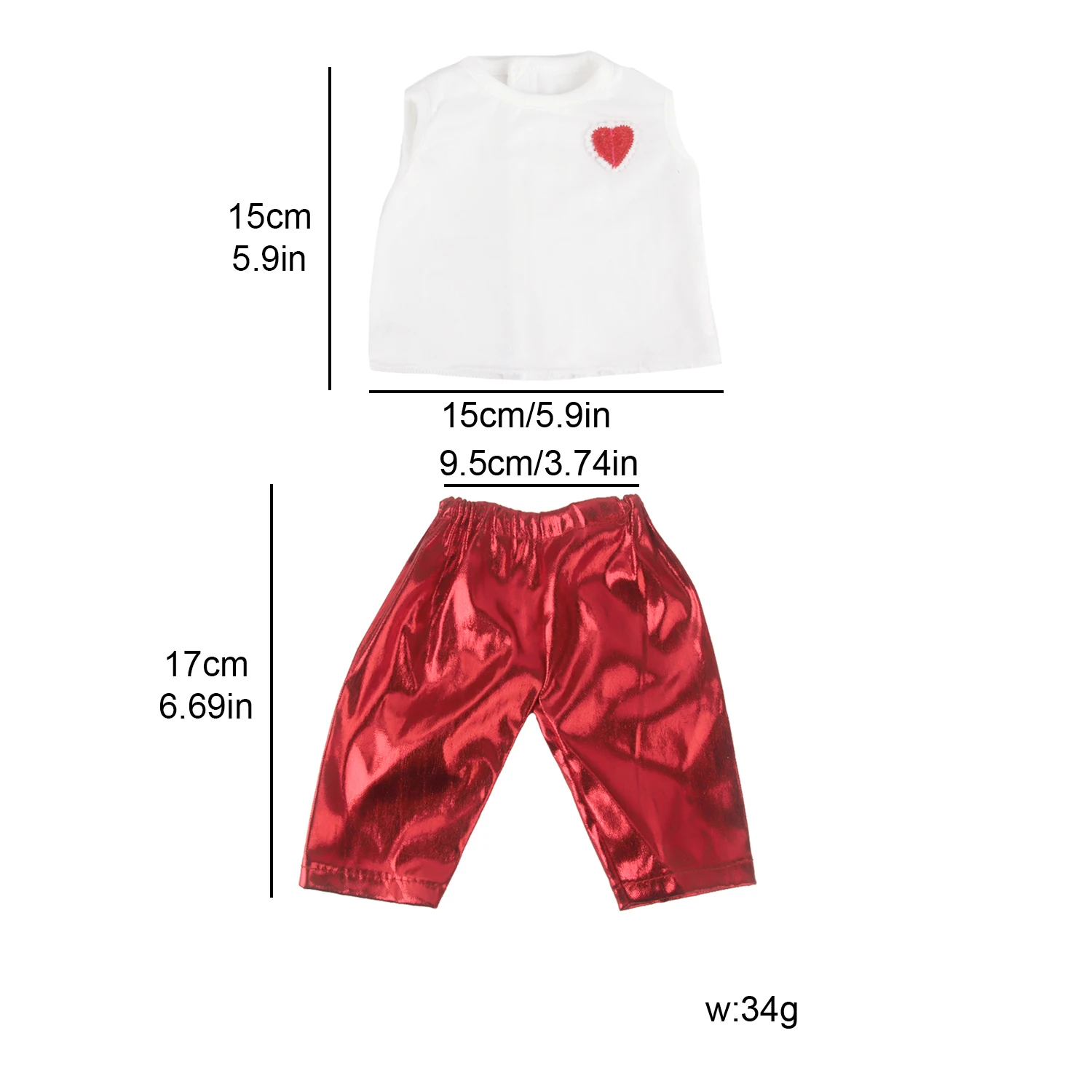 Misu Hot Sale New Style 18 Inch Doll Clothes Love heart white sleeveless top and red pants for girls