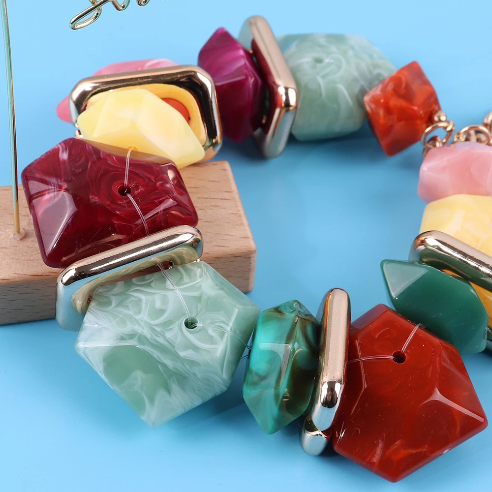 Boho Style African Hot Sell Natural Stone Agate Emerald Mixed Marble Resin Bead Ball Jewelry Necklace for Women