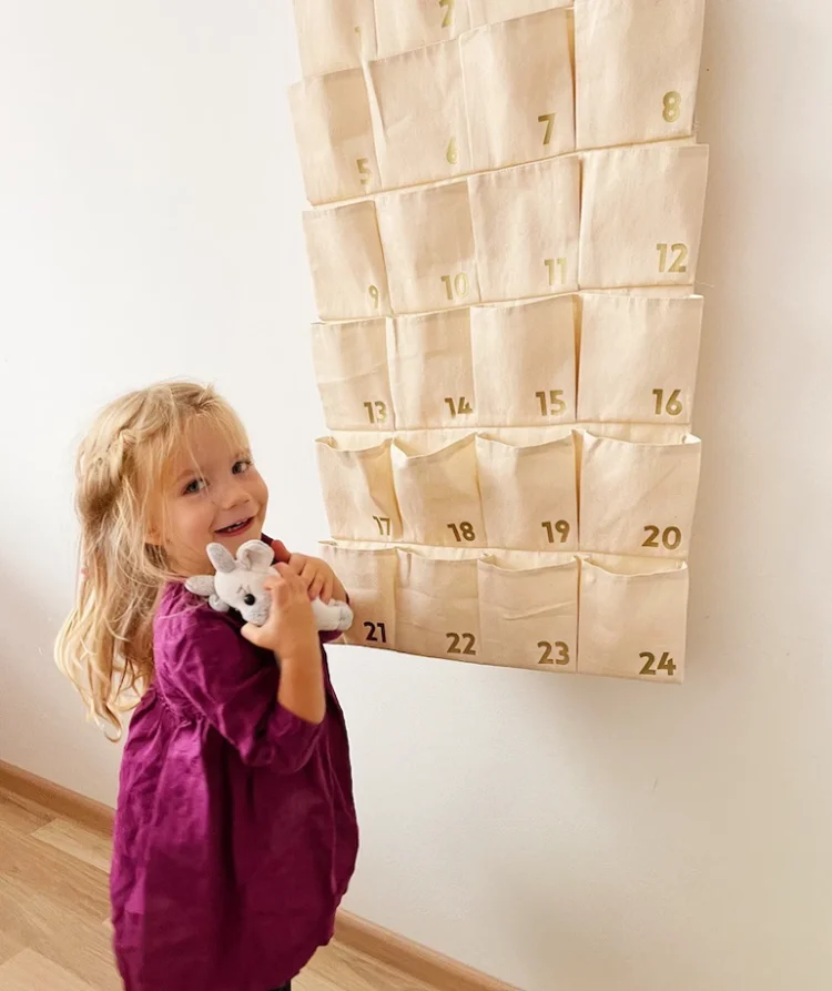 Green Christmas Advent Calendar 24 Days Custom Empty Giant Fabric Cotton Canvas Blank Christmas Countdown Calendar For Kids