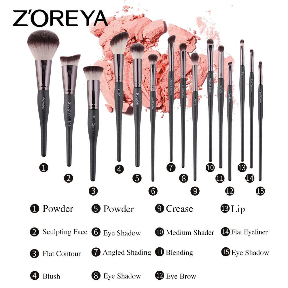 Fashion Travel Brushes Set Cosmetics Tool Kits 15 Pieces Makeup Brush Set