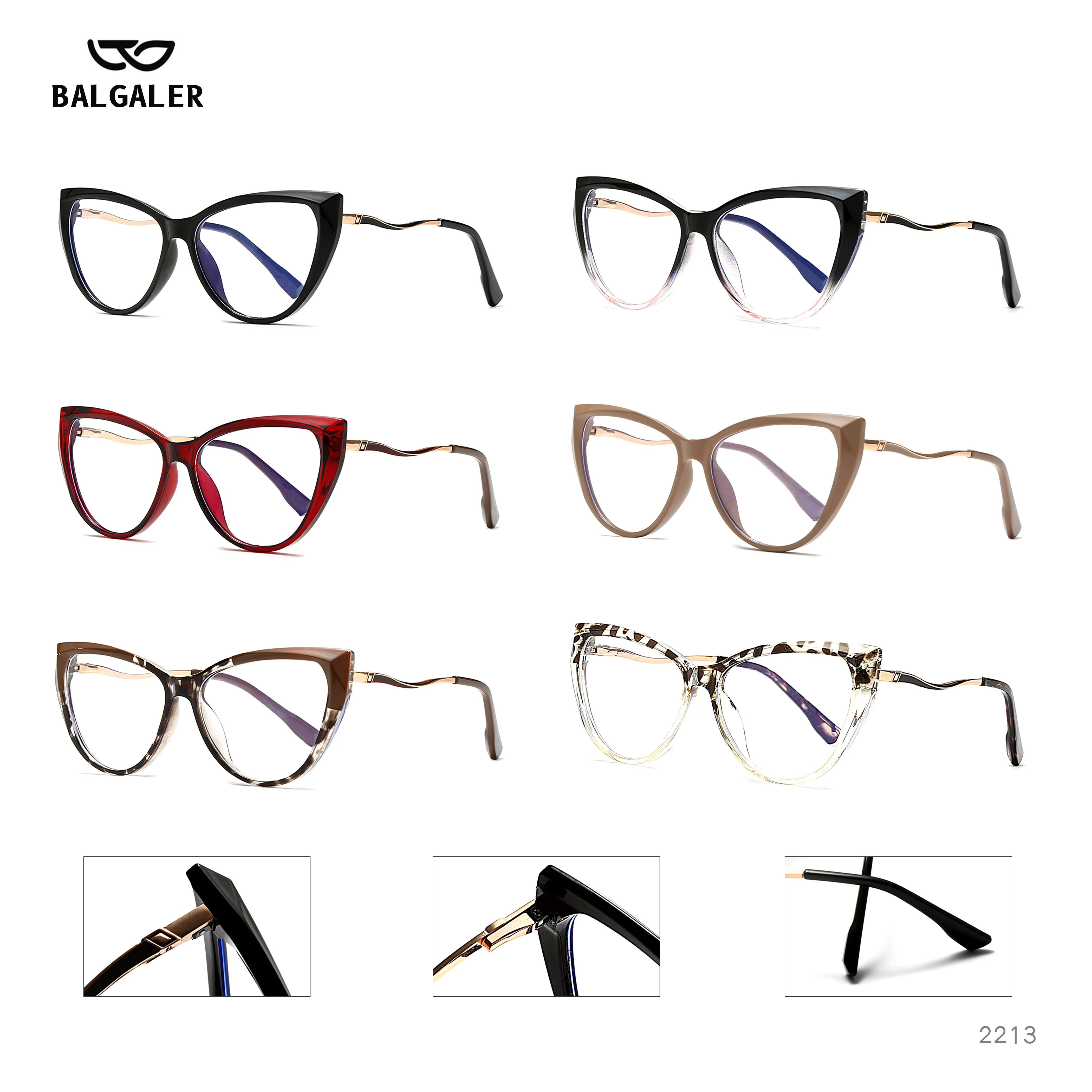 2023 Glass Frames Optical Glasses For Women Anti Blue Light Blocking Glasses Black frame cat glasses