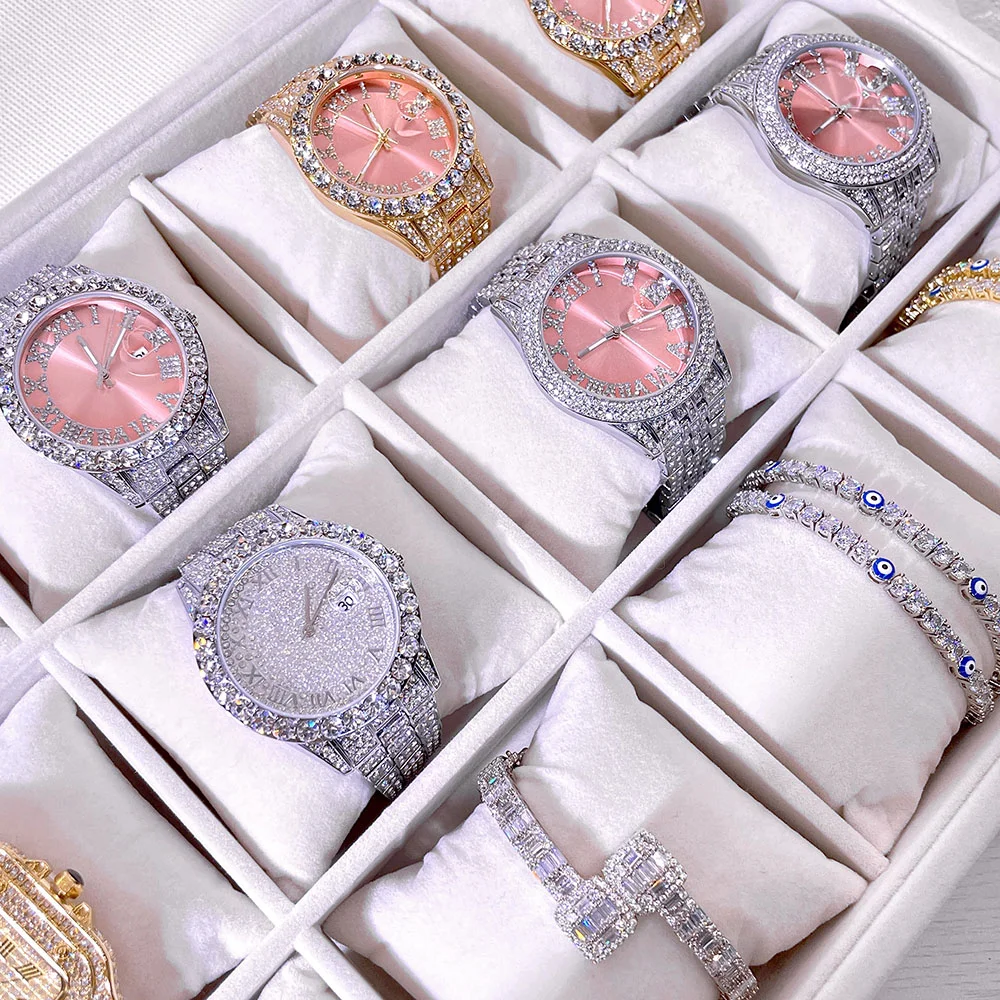 Горячая Распродажа 2022, роскошные часы для женщин и мужчин, украшения, блестящие ледяные часы в стиле хип-хоп, часы с кристаллами из нержавеющей стали, Прямая поставка