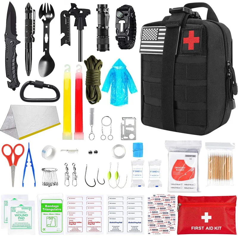 Camping mountaineering survival multifunctional survival compass first aid kit tool