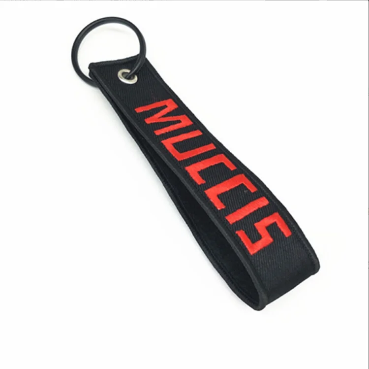 Personalized embroidery fabric jet tag anime sword keychain flight key tag motorcycle sublimation keychain