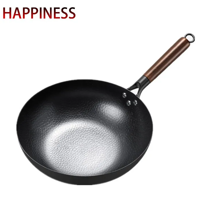 Best-selling Wholesale Factory 30/32Cm Flat Bottom Carbon Steel Wok Pressed Carbon Steel Wok Pan