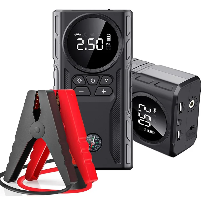 4 in 1 car jump starter air pump 39800mAh auto booster power bank jump starter with air compressor digital