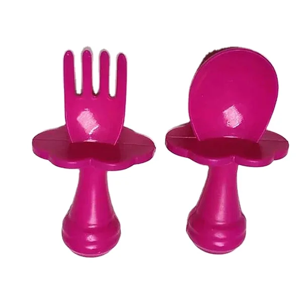 Plastic baby  fork and spoon set with choke protection barrier