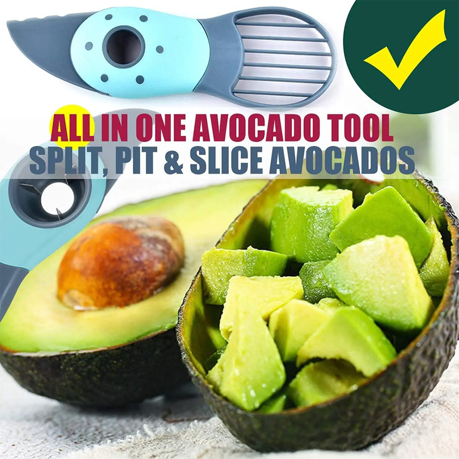New Arrivals 3 in 1 Multifunction Kitchen Gadgets peeler and pitter Avocado Cutter Tool Avocado Slicer with detachable handle