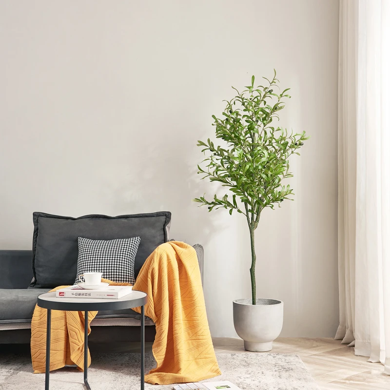Indoor Decoration 1.2m 1.6m 1.8m Artificial Faux Olives Plant Silk Leaf Artificial Olive Tree With Pot