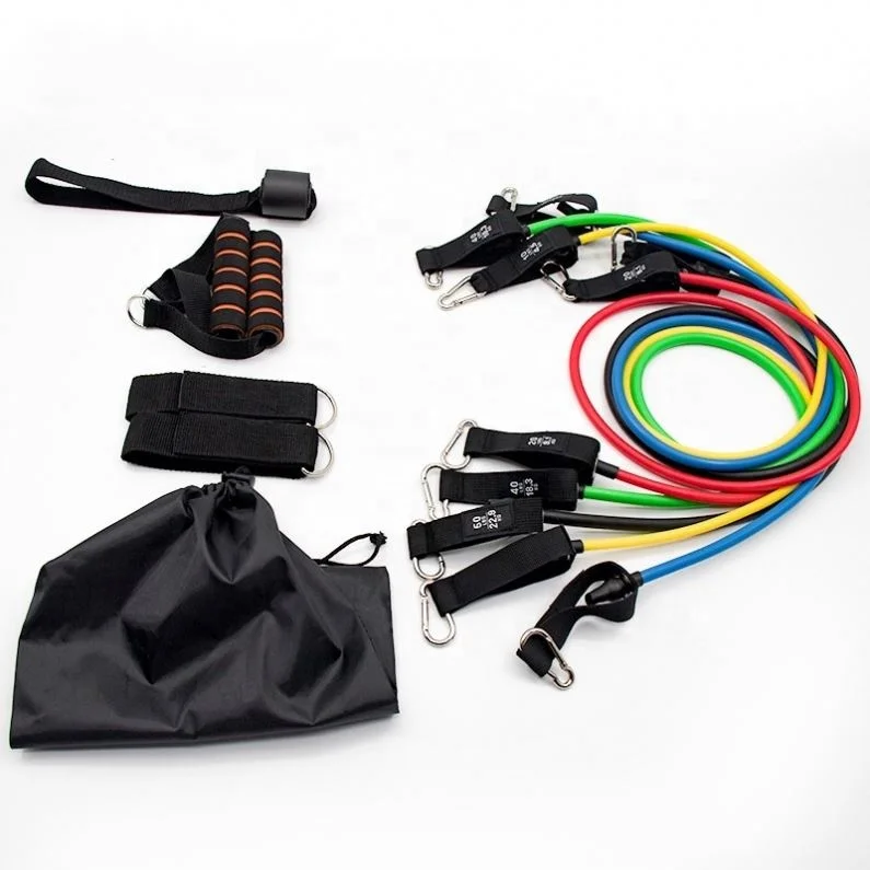 Gym Exercise Fitness 11 Pcs Latex Resistance Tube Band Set Adjustable Elastic Foam Handle 11pcs Latex Resistance Bands Tube Set