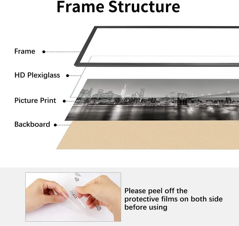 8*24 Picture Frame Black Wood Poster Frame Home Decoration Environment Friendly Modern Rectangle Black Photo Frame