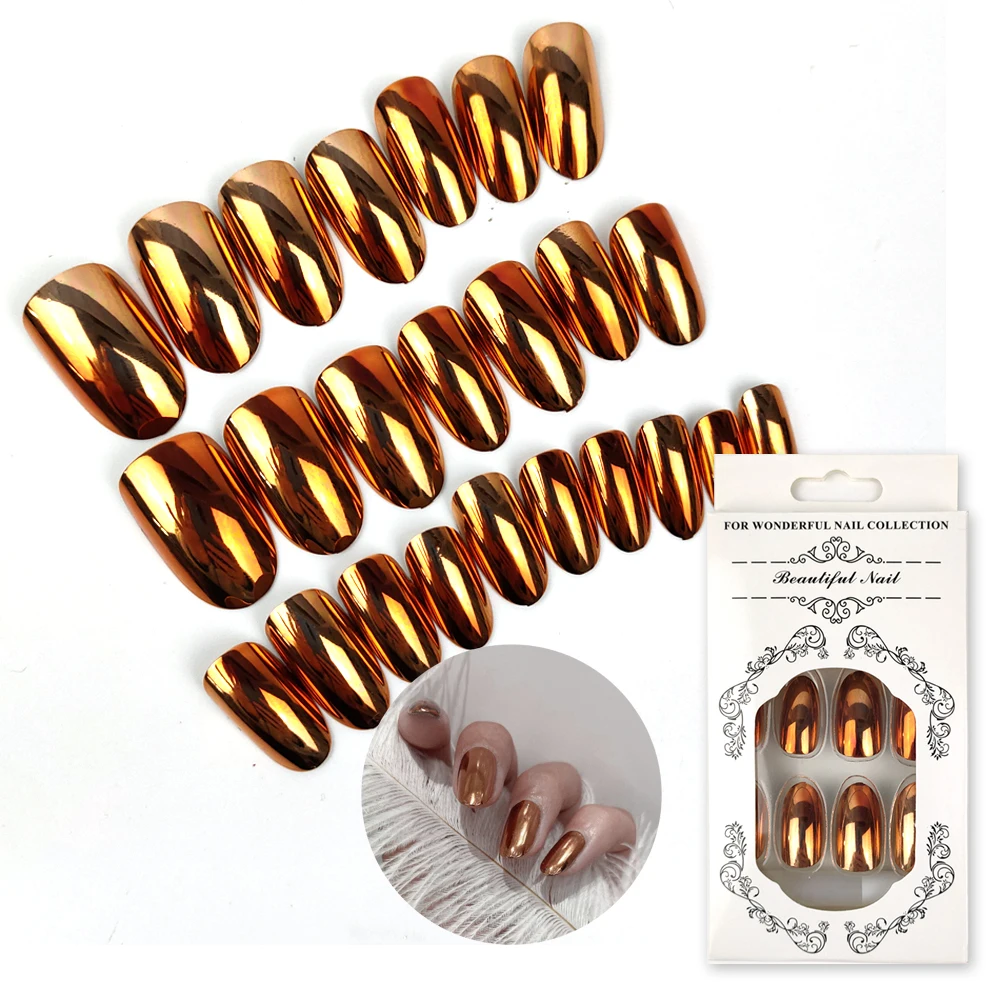 24pcs/box Packaging Press on Nails Matte Gel Polish UV Press On Coloured Pre-Glue False Nails