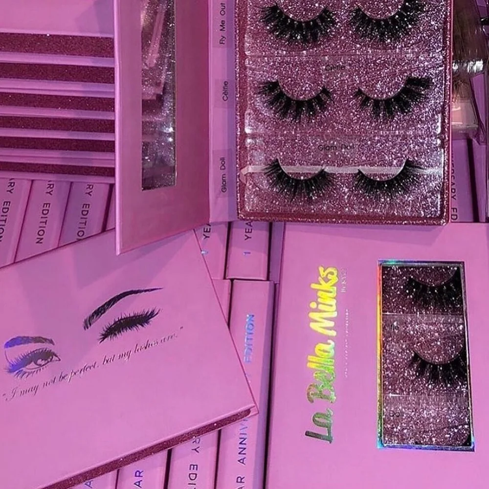 3D Real Mink 25mm Eyelashes Vendor baby pink customized box Private Label c Lashes Strip naturalfaux mink lashes in bulk