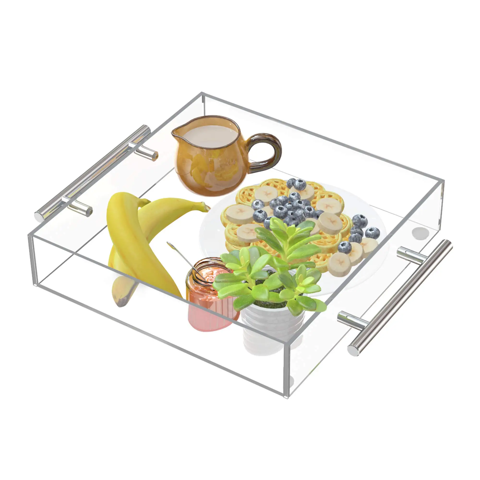 High quality factory prices clear golden handle acrylic transparent tray custom acrylic tray