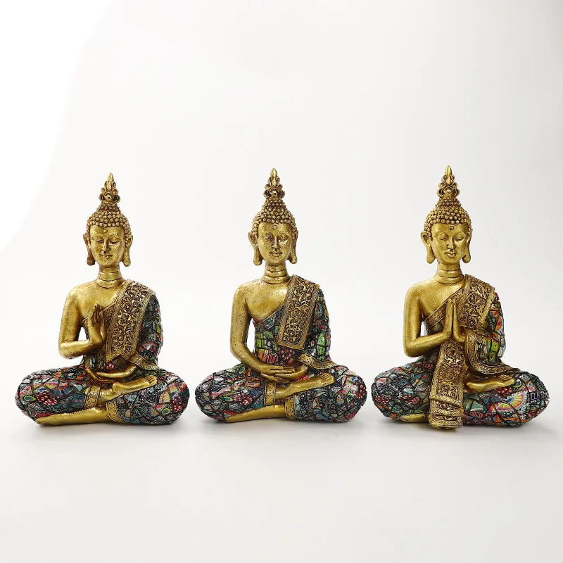 Статуя Будды Zen Garden из Таиланда, статуэтка Будды из зеленой смолы ручной работы, буддизм, индуистская фигурка фэншуй, домашний декор для медитации