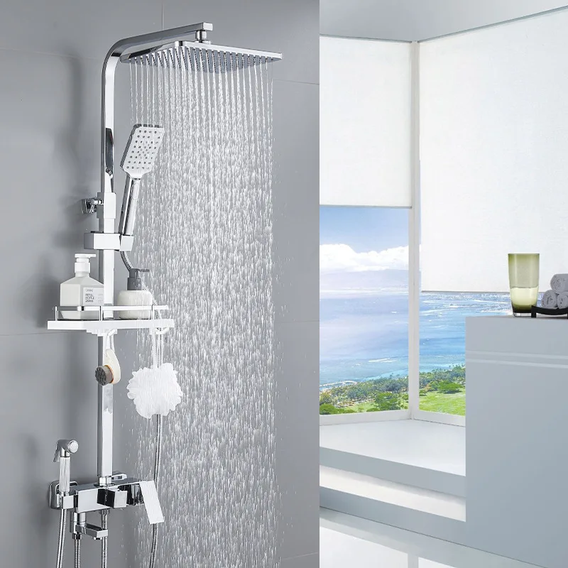 Wall Mounted Shower System Chrome Shower Column Set for Bathroom Shower Mixer