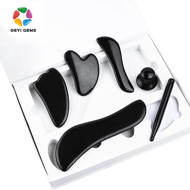 Natural Black Obsidian Gua Sha Tools Supplier OEM Other Quartz Jade Face Gua Sha Massager Tool for Facial Skin Care