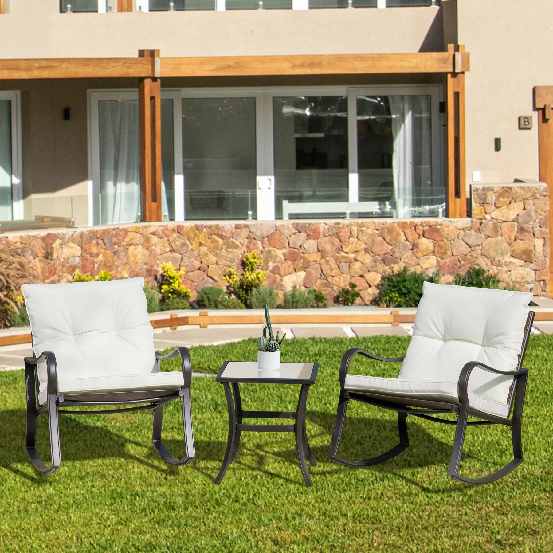 Modern Style Gray Aluminum Garden Rocking Chair Set Comfortable Outdoor Sectional Sofa Furniture