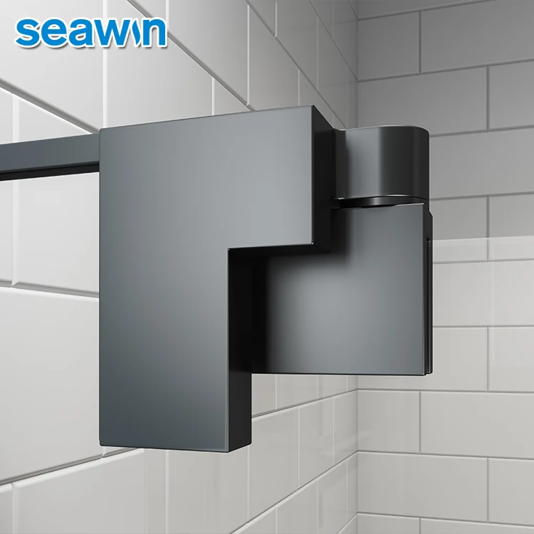 Seawin Black Hinge Rollers Wheels Swing Glass Enclosure Cabin Shower Room Door For Bathroom