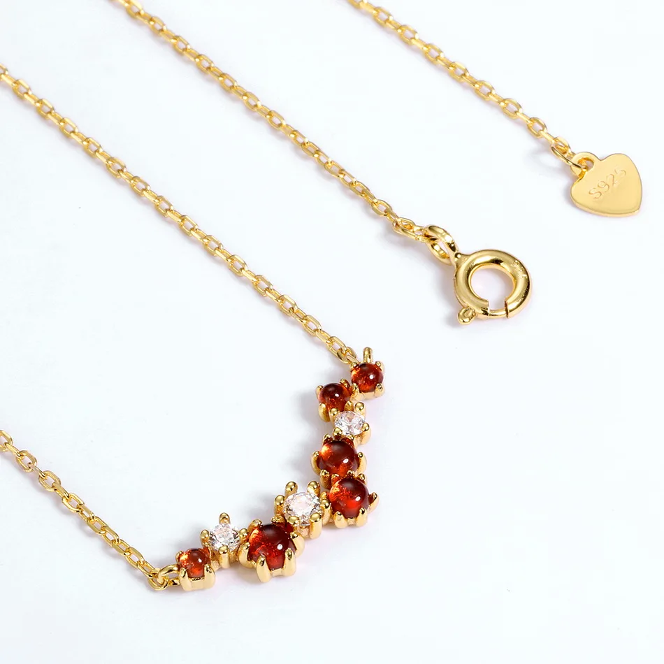 Natural Garnet Sterling Silver Jewelry 14k Gold Plating Necklace For Women Wedding