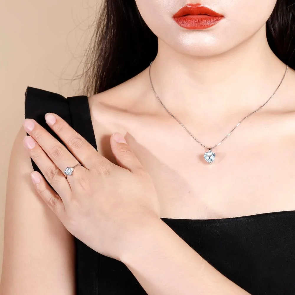 Abiding Natural Sky Blue Topaz Gemstone Sterling Silver Fashion Jewellery Wedding Heart Ring for Women