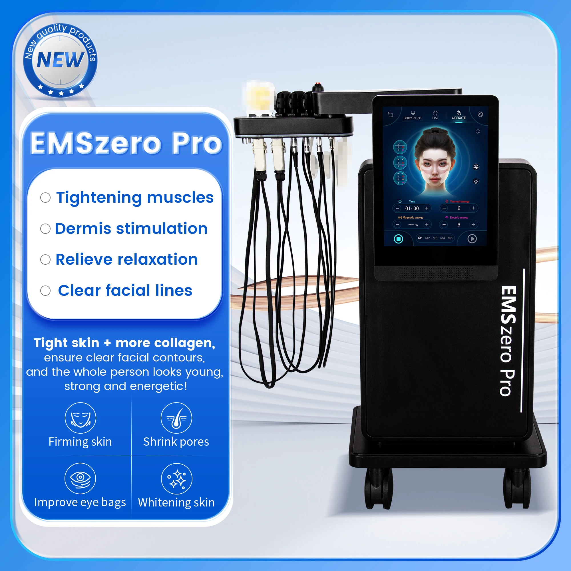 Vertical pro salon 4 modes/ 5 modes facial muscles tightening em rf face lifting machine for forehead face & eyes lifting