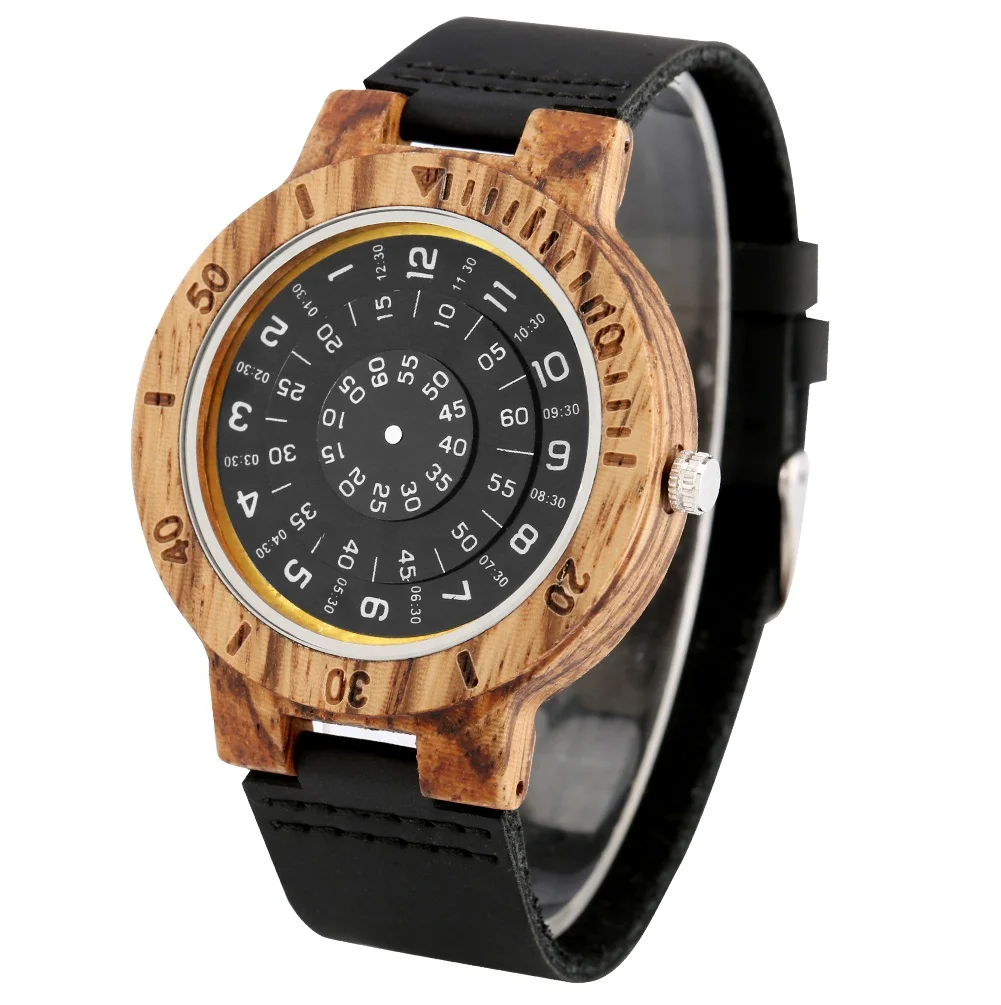 Creative Unique Leather Quartz Men Wood Watches OEM Custom Logo Wooden Watch For men