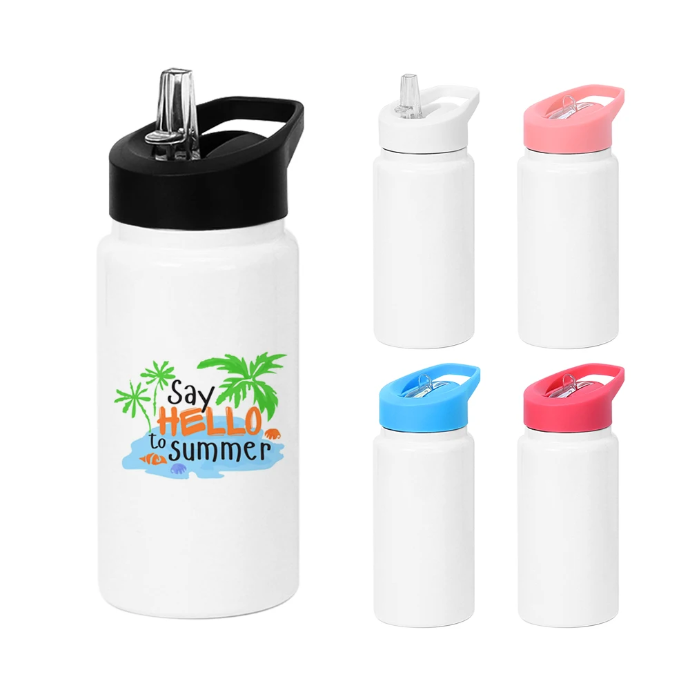 New 14OZ Kid Sippy Lid Straw Sublimation Blank Stainless Steel Water Bottle Vacuum Flask with Colorful Handle Lid