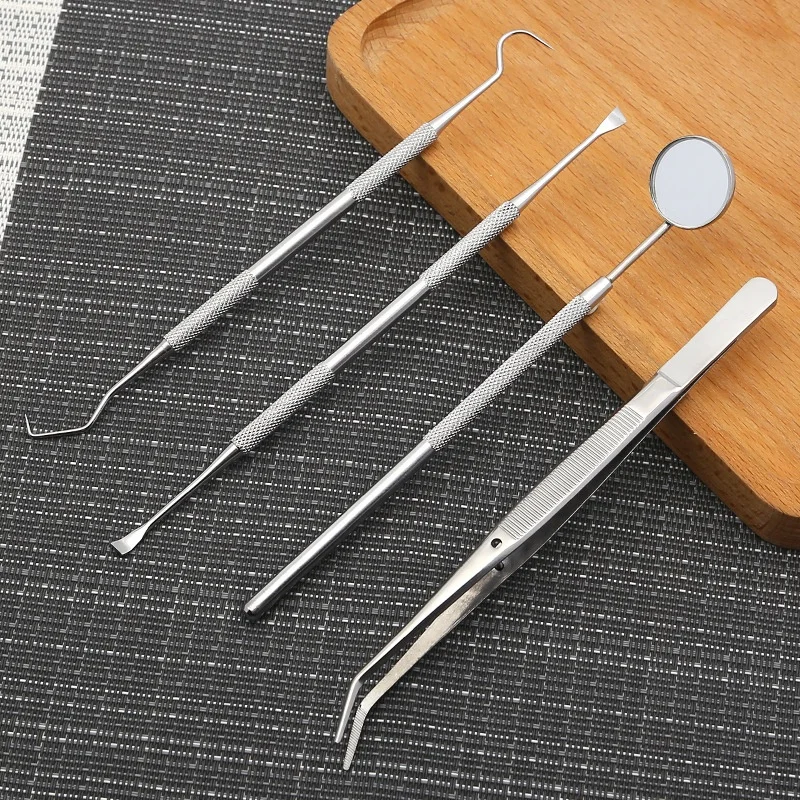 Dental Mouth Mirror Kit Of 4 Pieces, Dental Oral Hygiene Kit, Explorer Probe Dental Stainless Steel Tweezer
