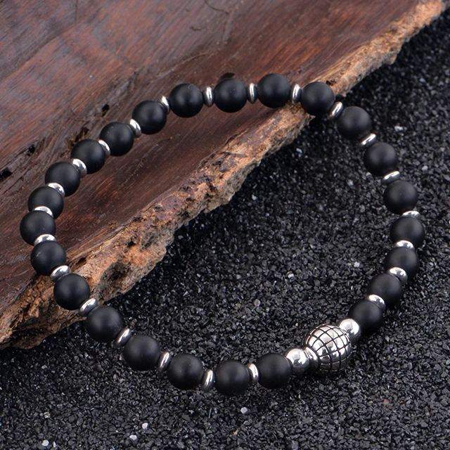 Classic Fashion men  jewelry  stainless steel ball  beads black agate  beads Bracelets Jewelry