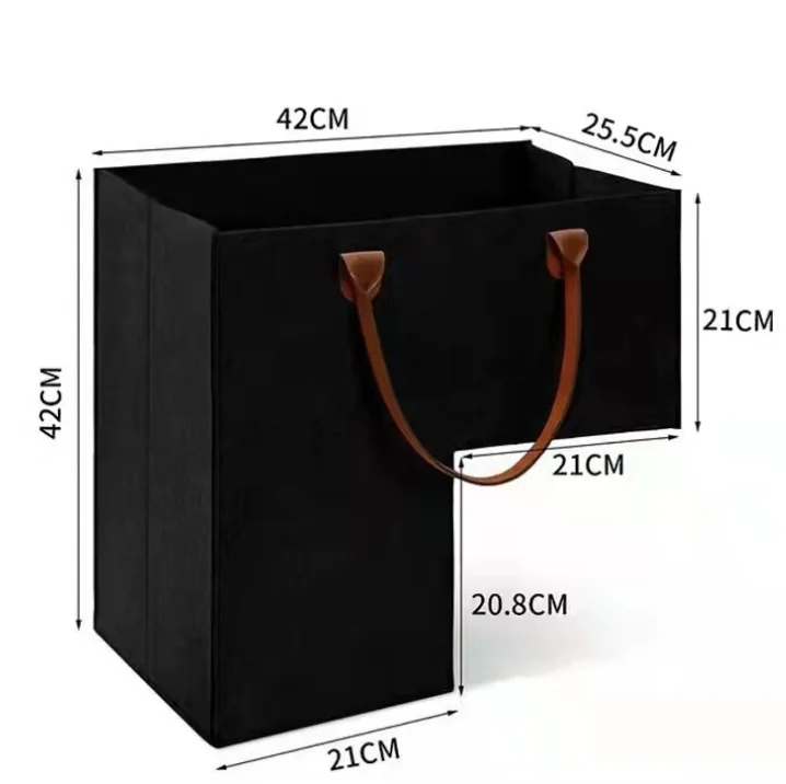 Foldable Felt stair storage basket with PU handles for Carpeted Organizer for Home Decor