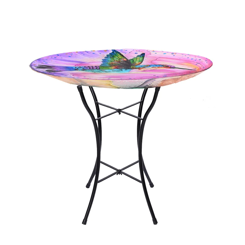 OEM под заказ, садовая уличная металлическая стойка, стеклянная ванна для птиц, колибри, ванны для птиц