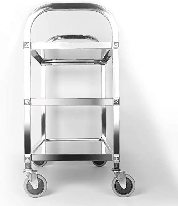 Stainless 3 Shelf Utility Service Cart 3-Tier Kitchen Trolley SUS201 Storage Cart with Locking Wheels for Hotels Restaurant