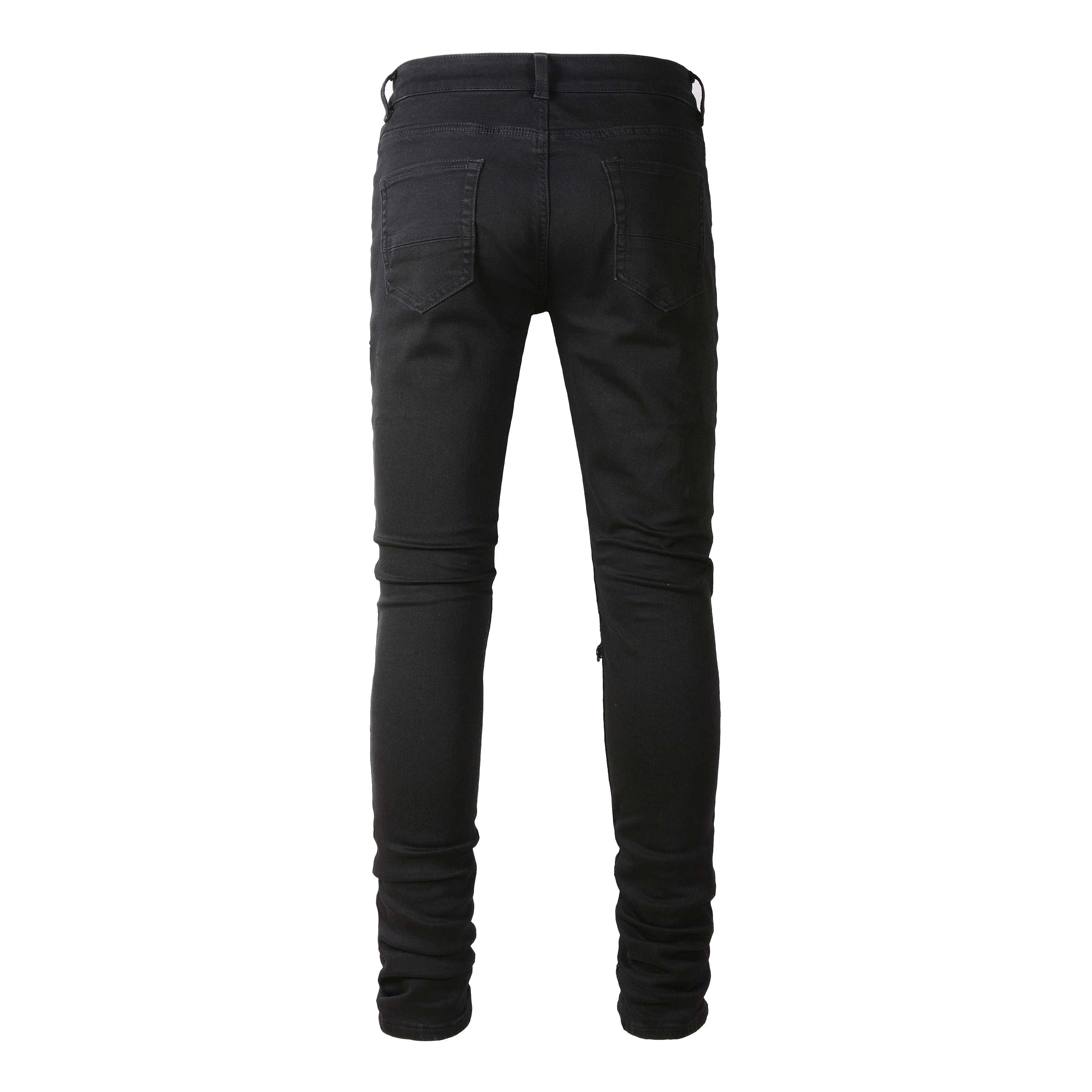 Rts For Dropshipping 8520 Skinny Slim Fit Wrinkled Scratched Relaxed Denim Black Destroyed Skinny Jeans Patch Men Jeans