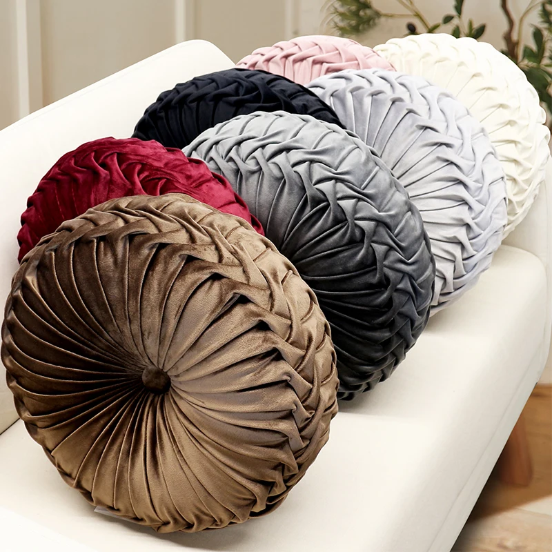 Excellent Reputation Wholesale Soft Seat Cushion Velvet Fluffy Pleated Sofa Decorative Round Throw boucle Home Shaped pillow