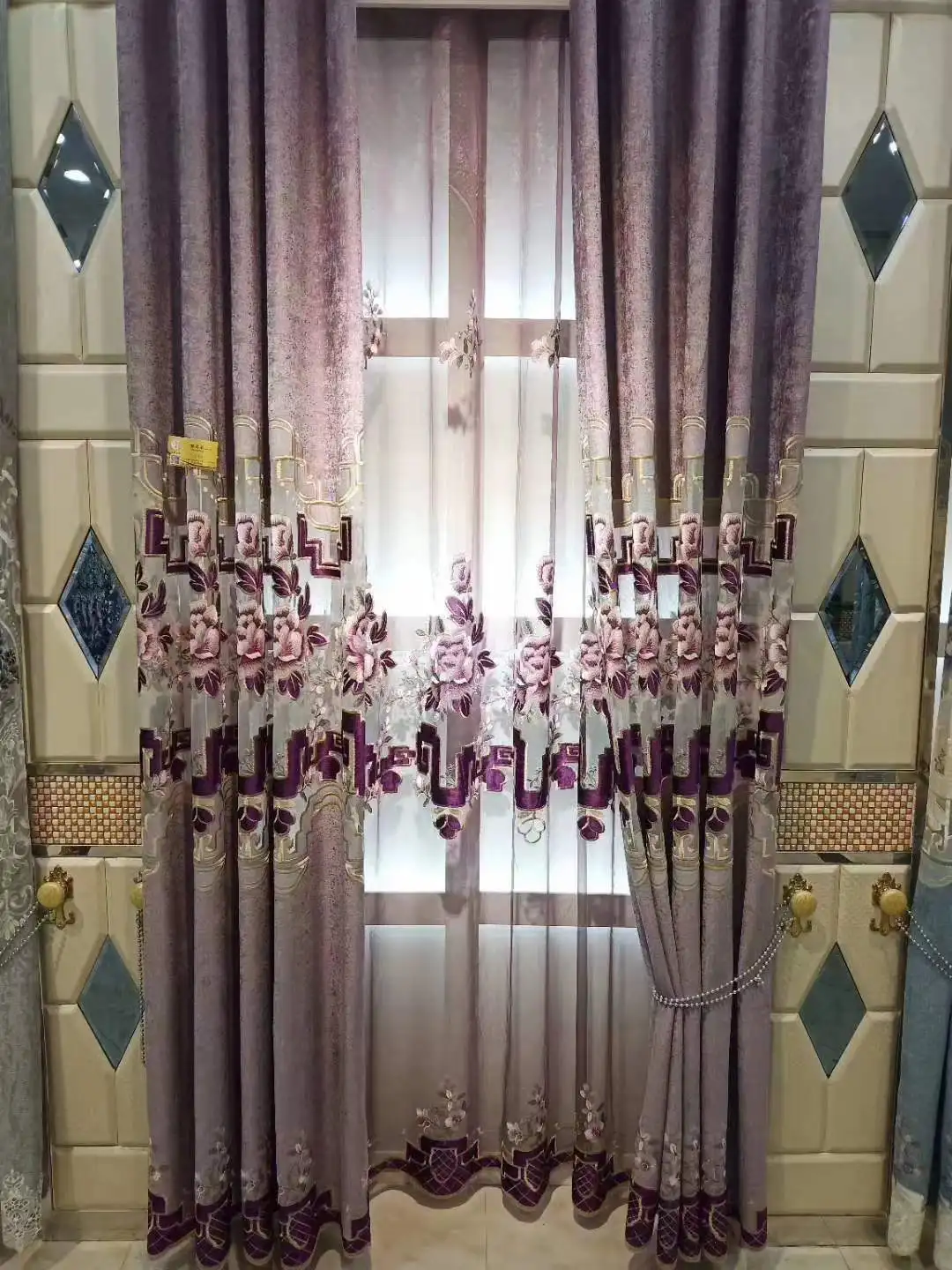 European style small hollow out luxury high-grade laser embroidered curtains in living room and bedroom