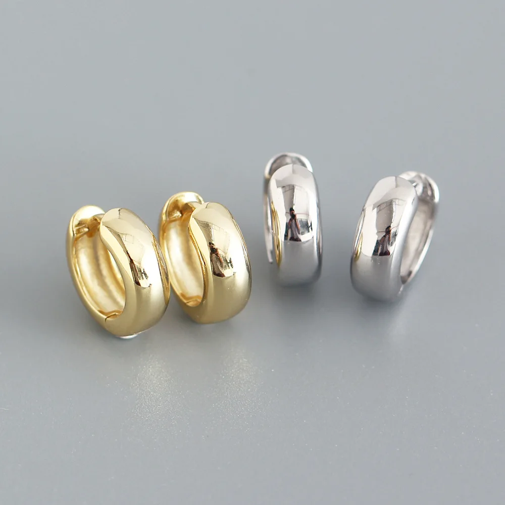 Rainbowking S925 sterling silver ins minimalist glossy round earrings versatile heavy texture earrings fine jewelry earrings