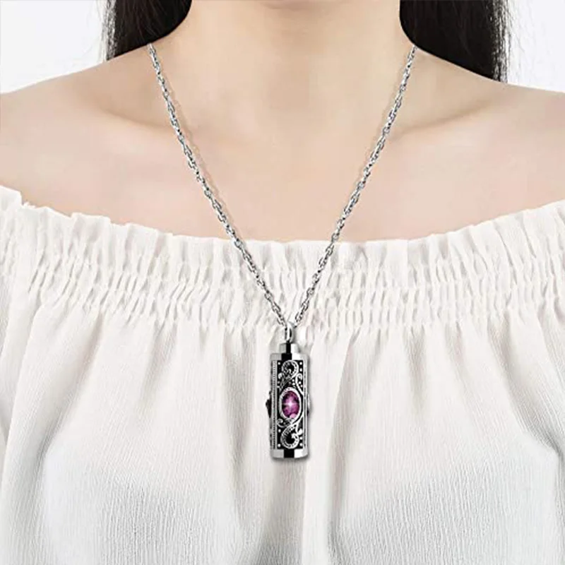Crystal Cremation Urn Necklace for Ashes Keepsake Cremation Jewelry for Human Ashes Stainless Steel Memorial Pendant with Flower