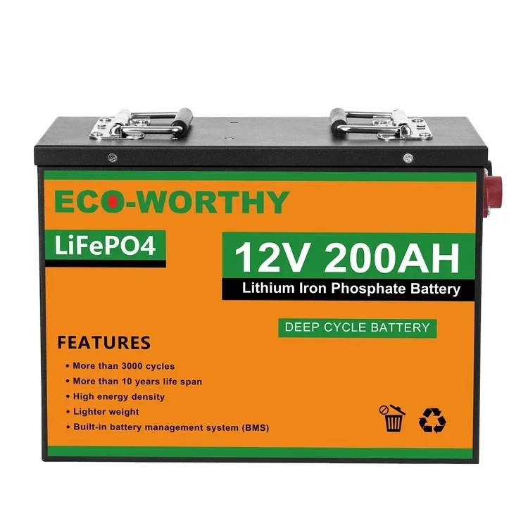 Eco-worthy Built-in  BMS  12V 200Ah portable power station Lithium ion LiFePO4 Battery Lithium Battery for RV Solar