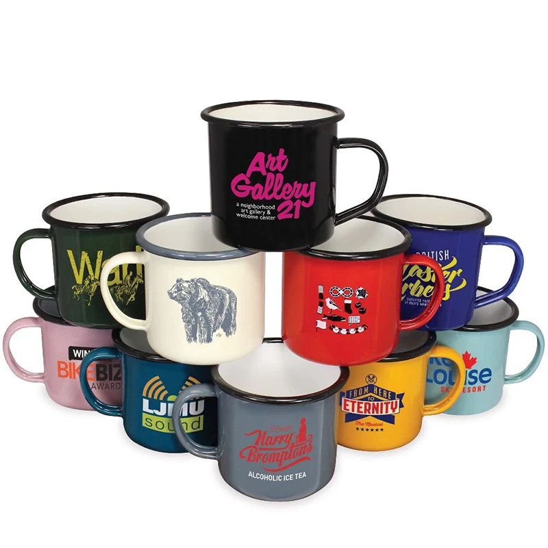 supplier blank colour black Metal Customized logo design reusable unbreakable travel enamel Coffee mug for Sublimation Printing