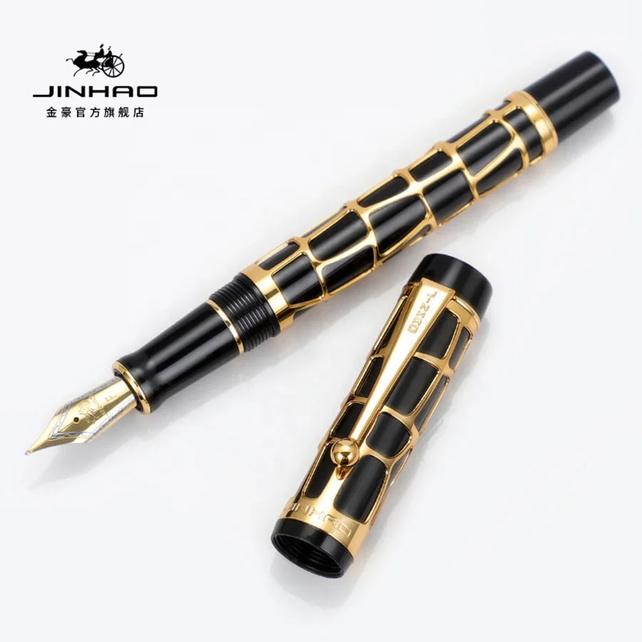 Jinhao Century 100 Fountain Pen Skeleton Hollow-out Series Golden Screw-Cap Fine Nib Calligraphy Writing Pen for Business Gift